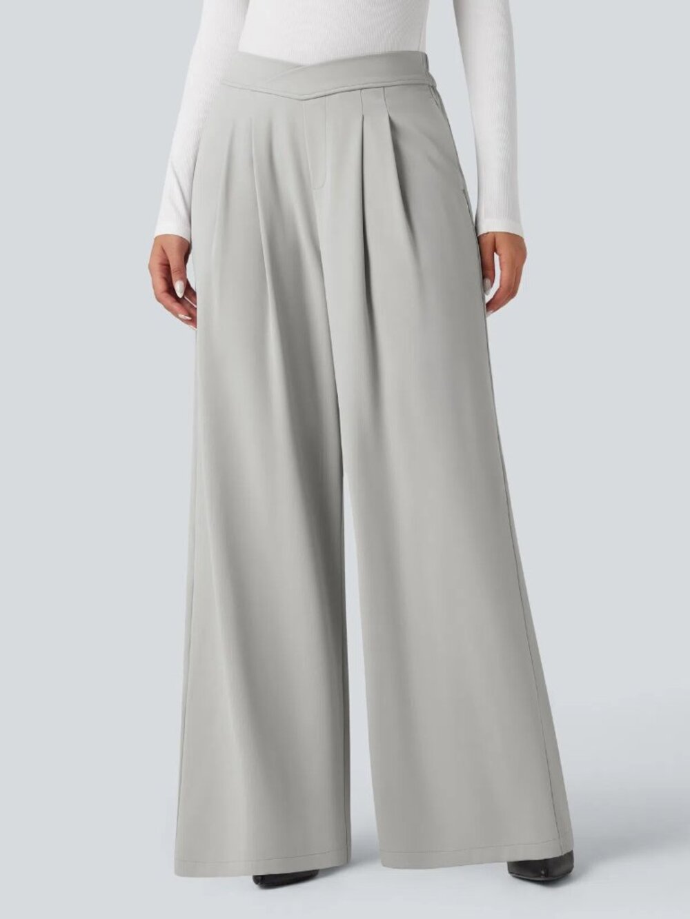 Halara LG Dust Gray Crossover High Waisted Work Baggy Pants 50% off Retail